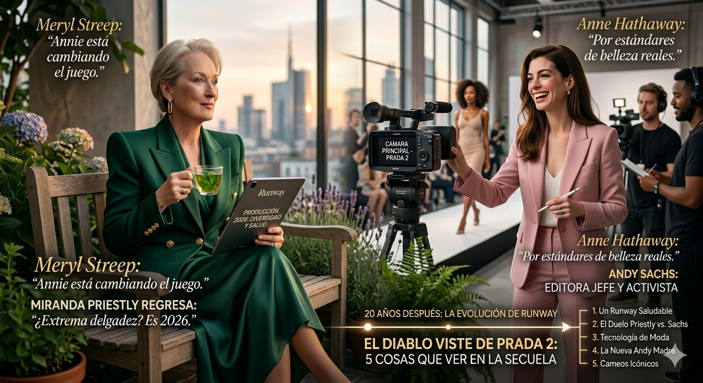 Meryl Streep y Anne Hathaway en el set de El diablo viste de Prada 2 hablando sobre estándares de belleza.